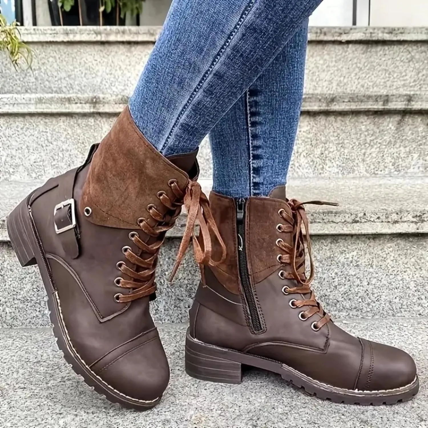 AMDBEL Mid Calf Boots for Women Fall Boots for Women 2024 Vintage Square Toe Riding Boots Zipper Booties Ladies Shoes
