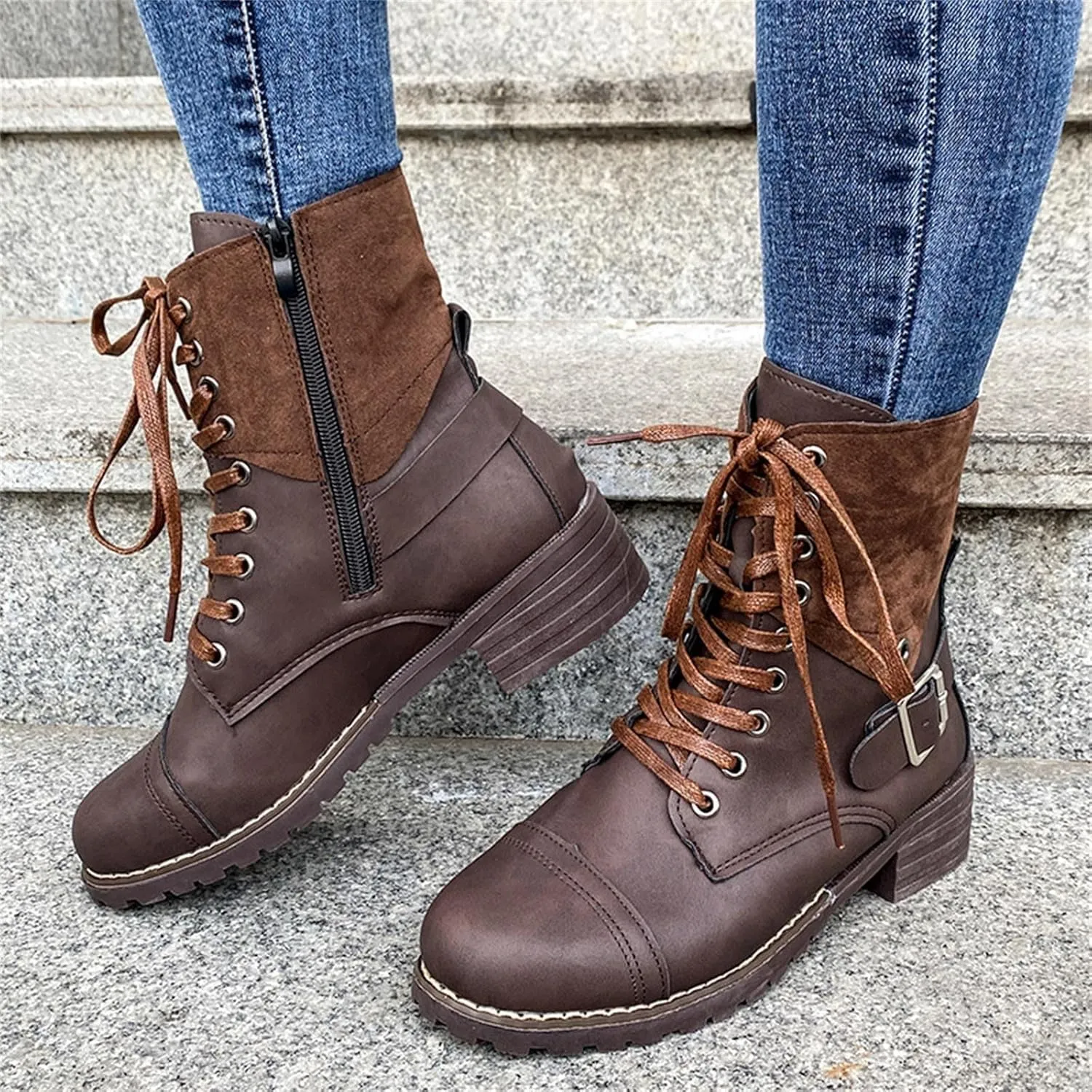 AMDBEL Mid Calf Boots for Women Fall Boots for Women 2024 Vintage Square Toe Riding Boots Zipper Booties Ladies Shoes