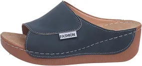 Comfortable Arch Support Slides Women 2025 Summer Orthotic Leather Platform Wedge Sandals Slip on Casual Walking Shoes