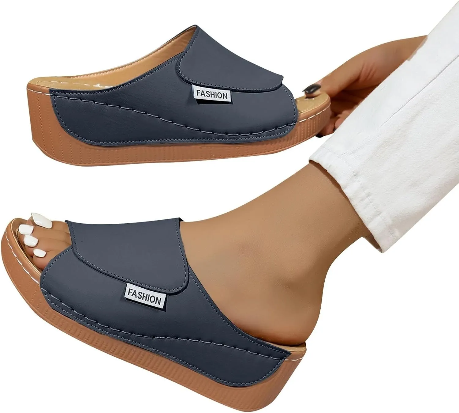 Comfortable Arch Support Slides Women 2025 Summer Orthotic Leather Platform Wedge Sandals Slip on Casual Walking Shoes