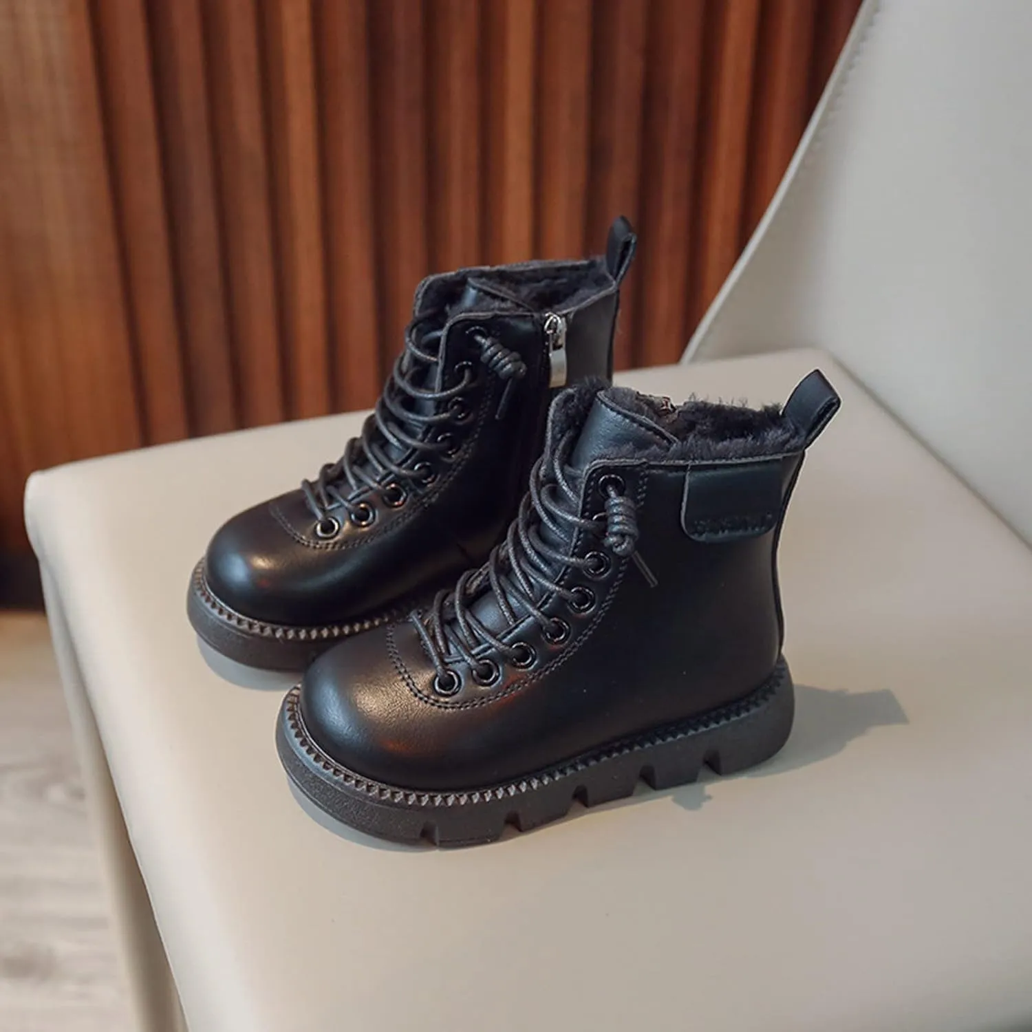 Fashion Winter Children Boots Boys and Girls Ankle Boots Flat Bottom Non Slip High Top Plush Warm and Lavish Boots