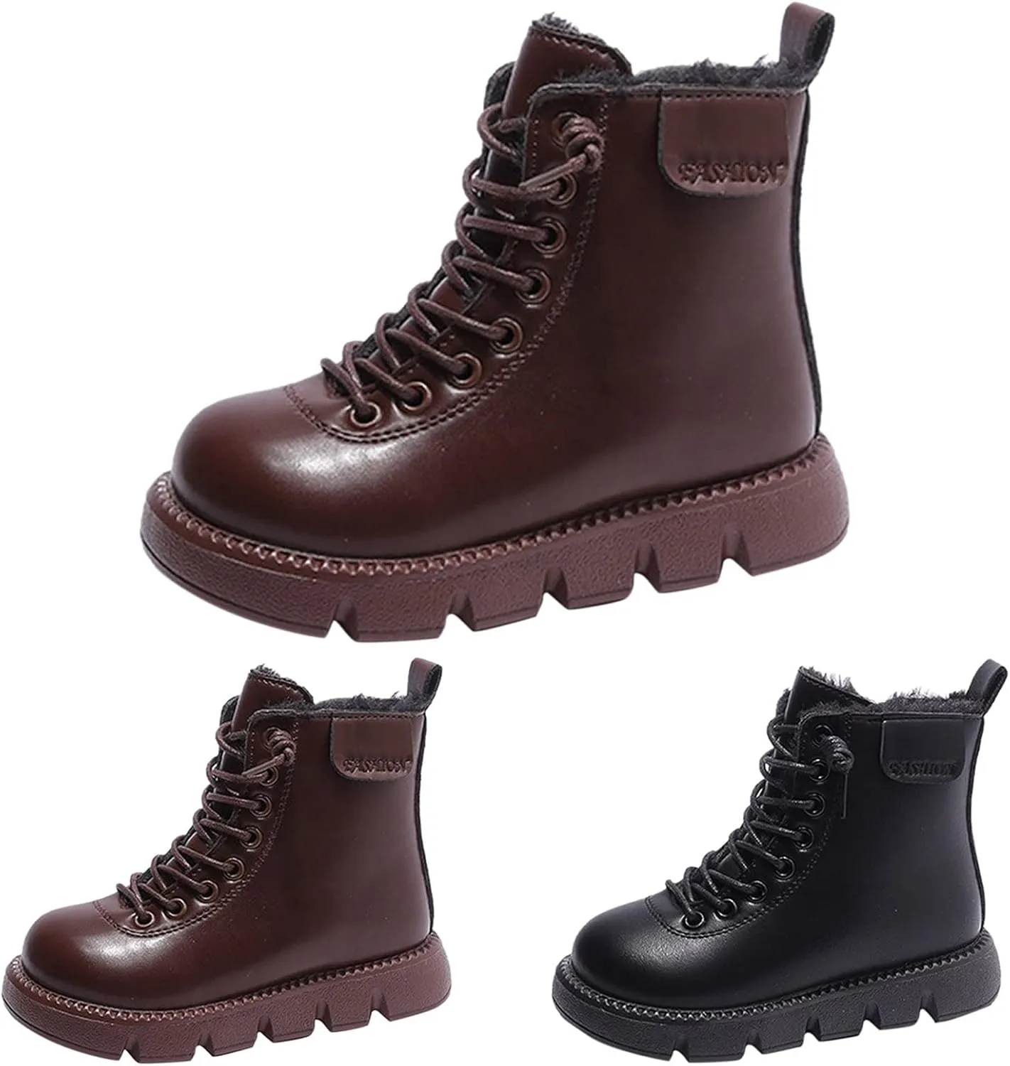 Fashion Winter Children Boots Boys and Girls Ankle Boots Flat Bottom Non Slip High Top Plush Warm and Lavish Boots