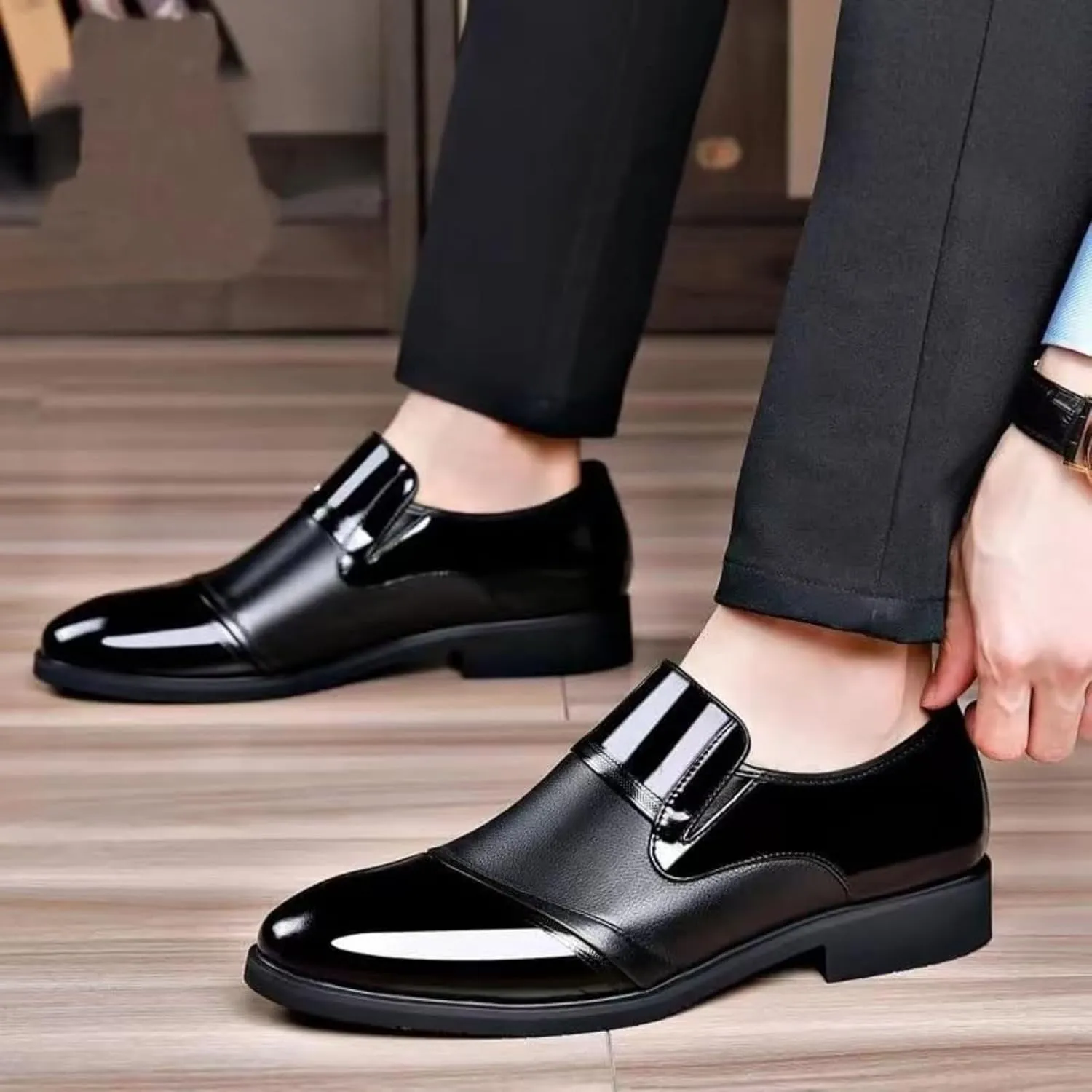 Formal Shoes for Men Lace Up Round Toe Genuine Leather Shoes Genuine Leather Dress Formal Shoes for Men Classic Patent Leather Shoes for Men