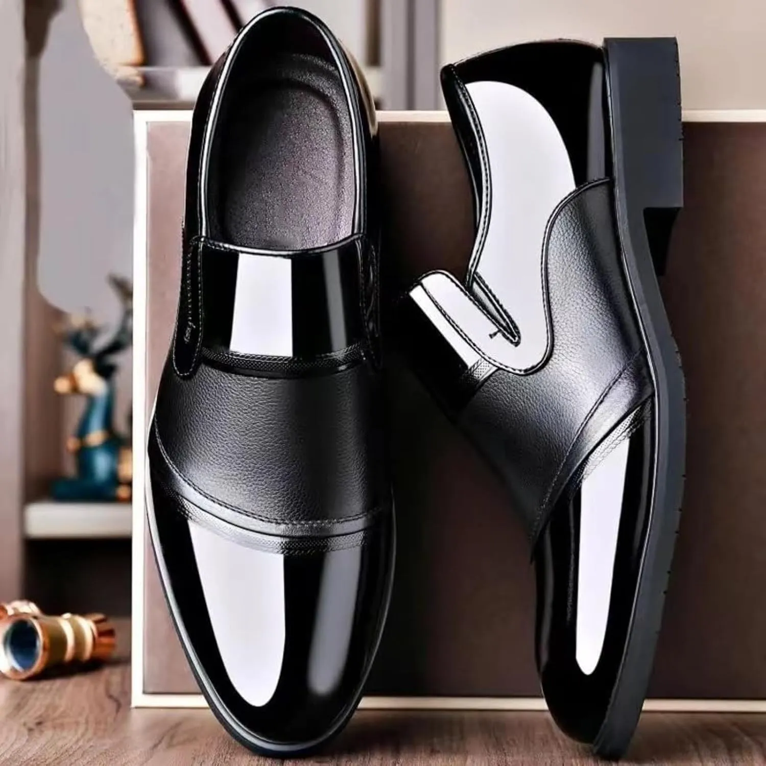 Formal Shoes for Men Lace Up Round Toe Genuine Leather Shoes Genuine Leather Dress Formal Shoes for Men Classic Patent Leather Shoes for Men