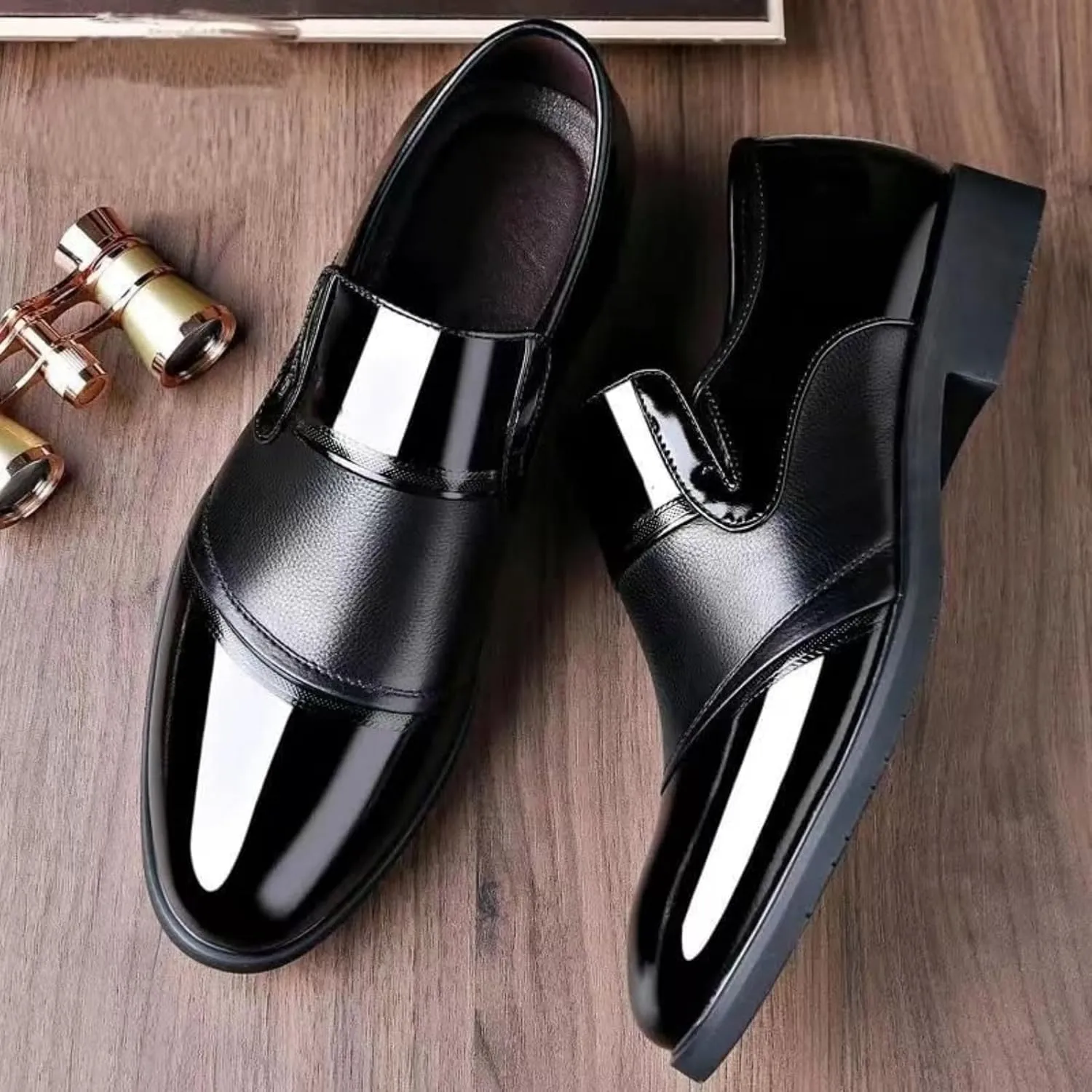 Formal Shoes for Men Lace Up Round Toe Genuine Leather Shoes Genuine Leather Dress Formal Shoes for Men Classic Patent Leather Shoes for Men
