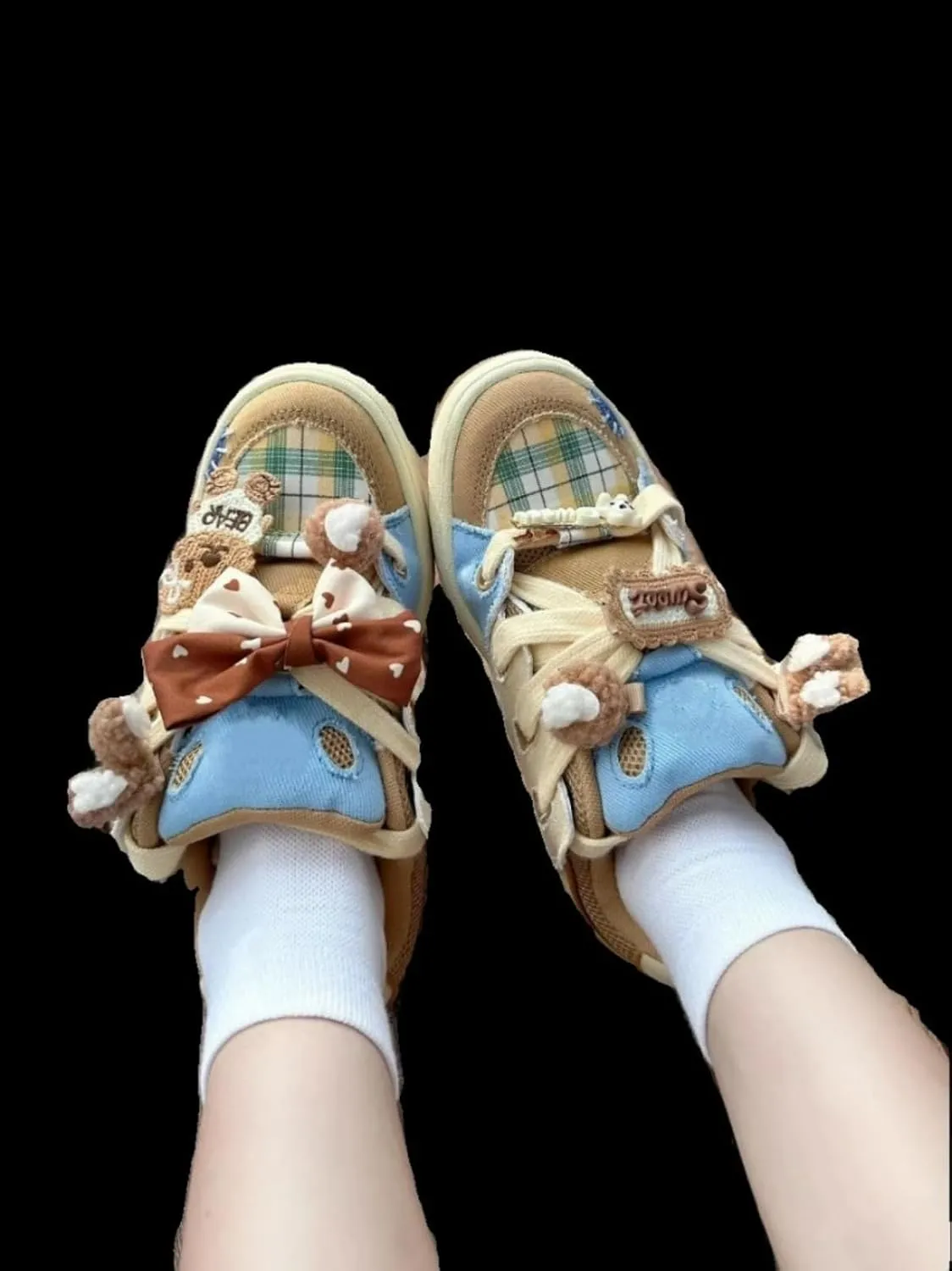 Girls Cute Shoes Bear Patchwork Retro Cowboy Sports Shoes Women's Summer Breathable Waterproof Sneakers for Travel Outdoor Sports