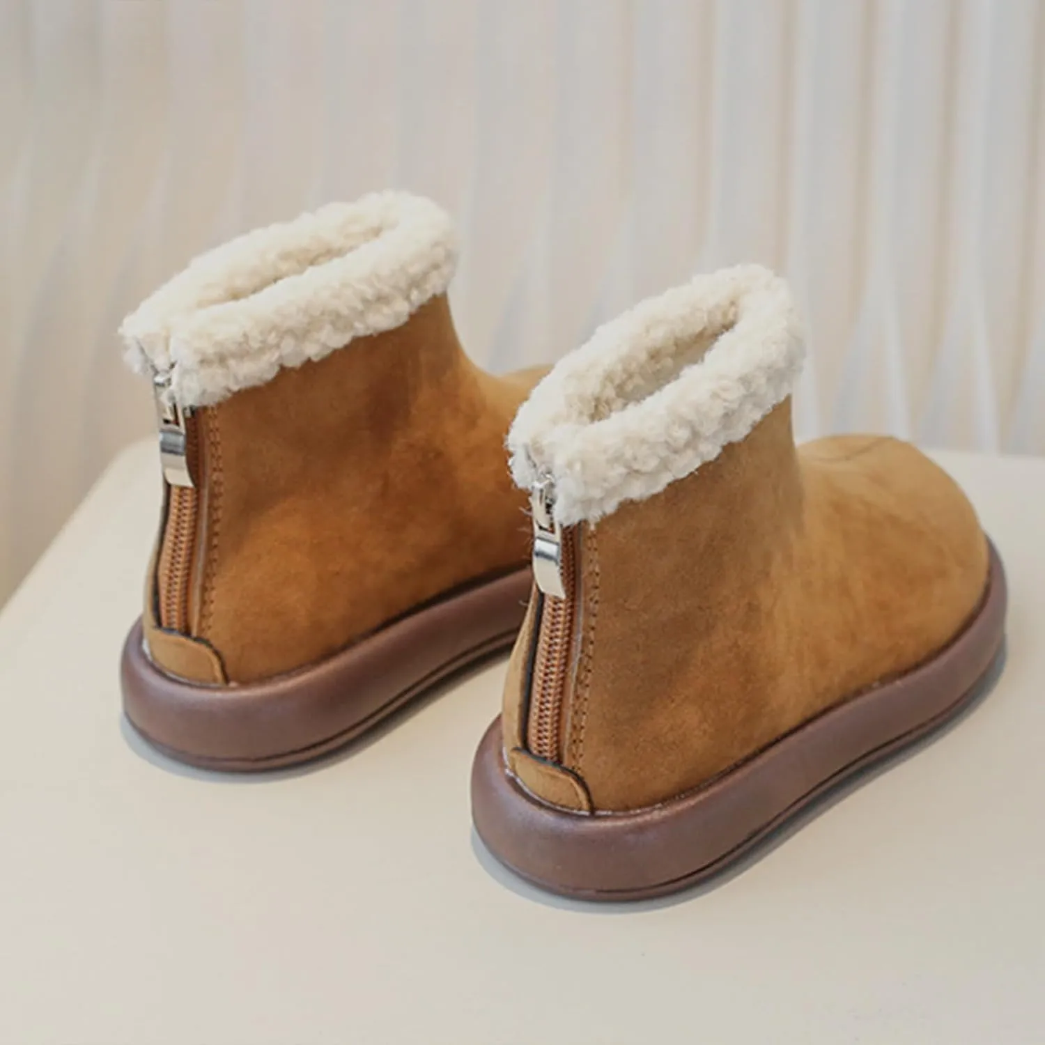 Girls Fuzzy Warm Winter Short Ankle Boots with Furry Faux Fr ining Booties Shoes for Toddler Tall Toddler Boots