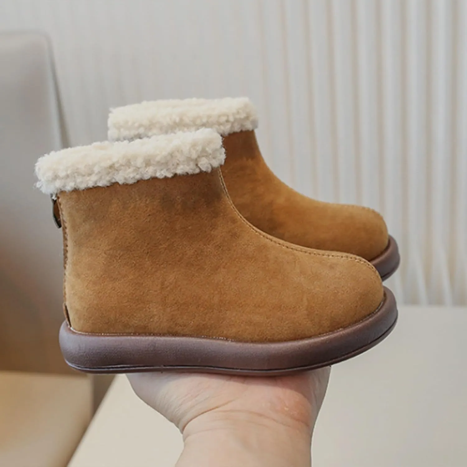 Girls Fuzzy Warm Winter Short Ankle Boots with Furry Faux Fr ining Booties Shoes for Toddler Tall Toddler Boots
