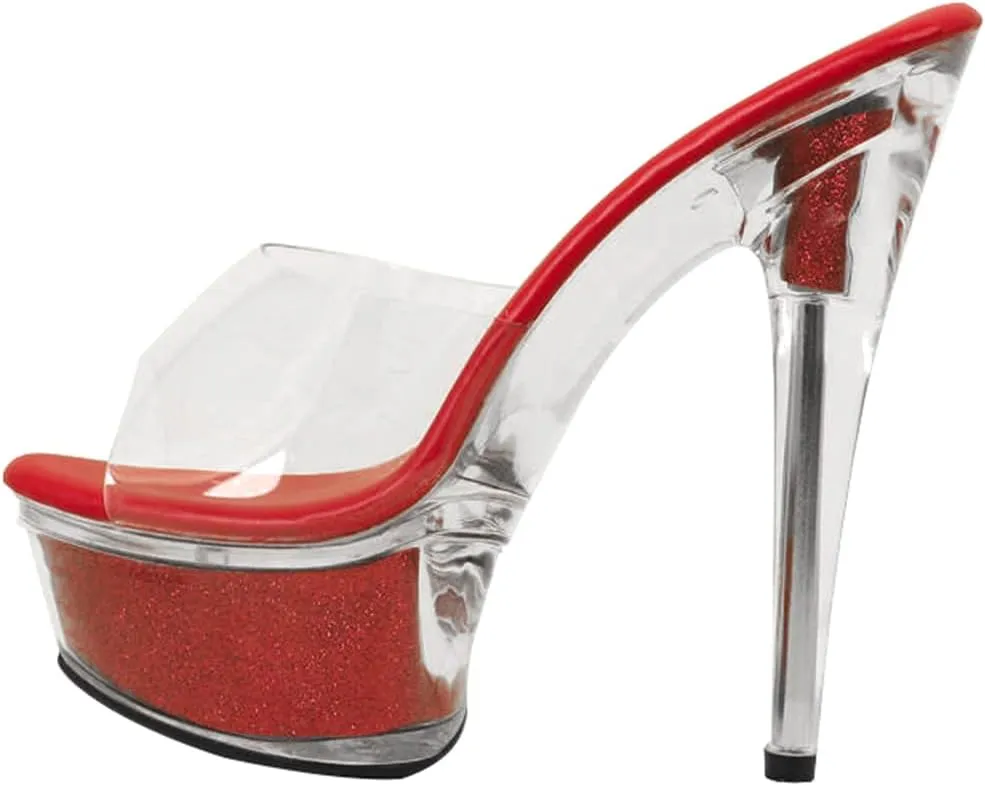 Glitter Clear Platform Slip On High Heel Stilettos