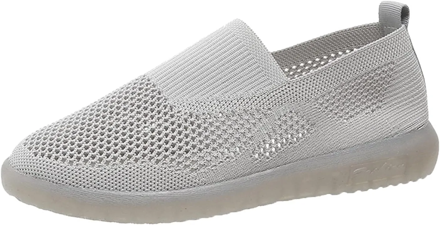 Ladies Fashion Solid Color Mesh Breathable Comfortable Flat Casual Shoes Casual Shoes for Men Suede (Grey, 7.5)