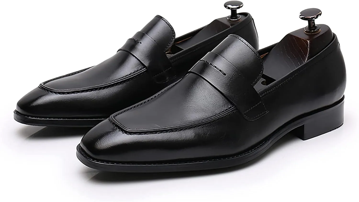 Men's Dress Leather Shoes Formal Oxford Shoes for Men Round Toe Casual Business Leather Shoes Comfortable Wedding Shoes Slip On Leather Driving Shoes,Black,8US/41EU