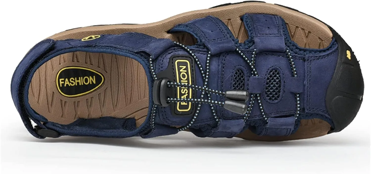 Men's sports sandals Outdoor hiking sandals Closed toe leather sports walking casual sandals Water shoes