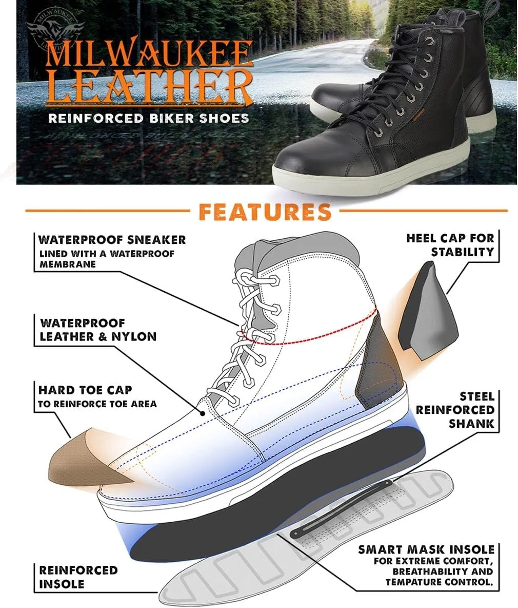 Milwaukee Leather MBM9004WP Men's Waterproof Black Leather Motorcycle Reinforced Street Riding Shoes w/Ankle Support - 13