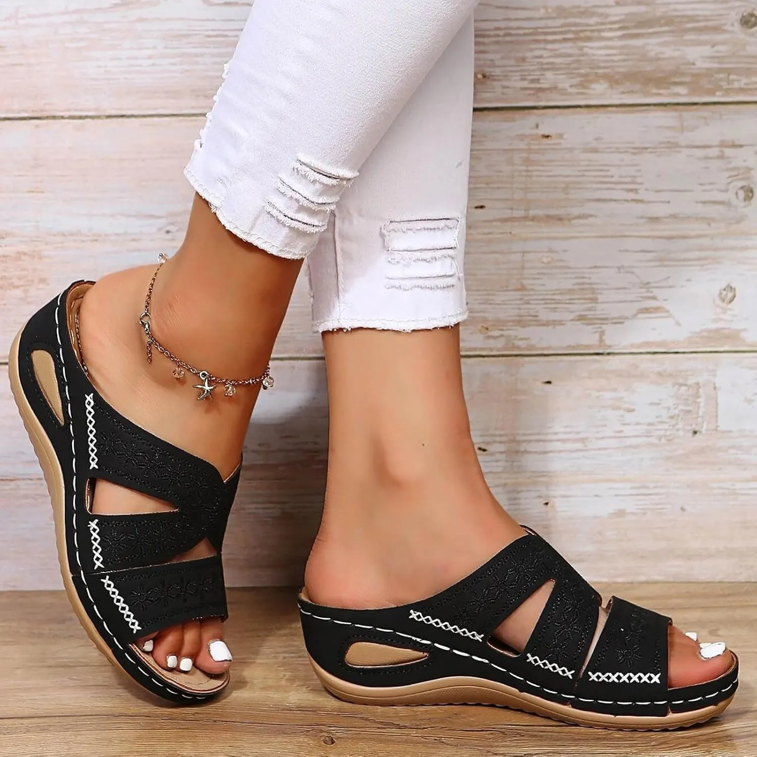 Orthopedic Wedge Sandals for Women Summer Dressy 2025 Flat Open Toe Slip On Comfortable Wedges Hollow Out Breathable Platform Sandals Women Dressy Comfy Orthotic Sandal Slides Shoes