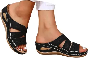 Orthopedic Wedge Sandals for Women Summer Dressy 2025 Flat Open Toe Slip On Comfortable Wedges Hollow Out Breathable Platform Sandals Women Dressy Comfy Orthotic Sandal Slides Shoes