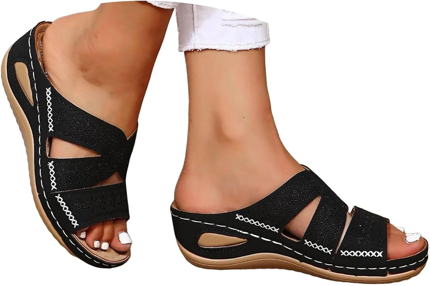 Orthopedic Wedge Sandals for Women Summer Dressy 2025 Flat Open Toe Slip On Comfortable Wedges Hollow Out Breathable Platform Sandals Women Dressy Comfy Orthotic Sandal Slides Shoes