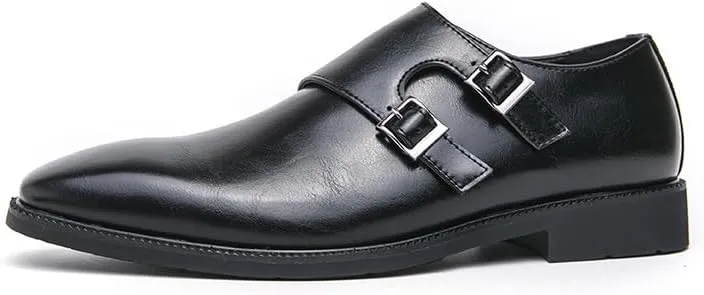 Oxford Formal Shoes for Men Slip On Pointed Toe PU Leather Double Monk Strap Non Slip Anti-Slip Low Top Slip Resistant Rubber Sole Outdoor