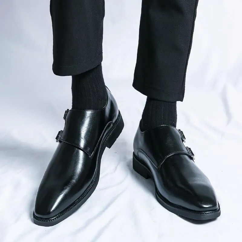 Oxford Formal Shoes for Men Slip On Pointed Toe PU Leather Double Monk Strap Non Slip Anti-Slip Low Top Slip Resistant Rubber Sole Outdoor
