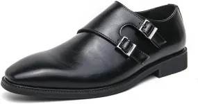 Oxford Formal Shoes for Men Slip On Pointed Toe PU Leather Double Monk Strap Non Slip Anti-Slip Low Top Slip Resistant Rubber Sole Outdoor
