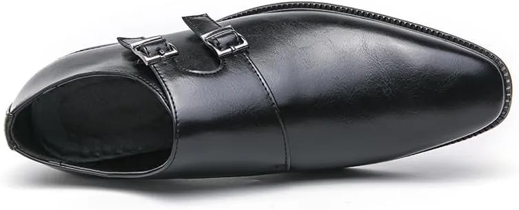 Oxford Formal Shoes for Men Slip On Pointed Toe PU Leather Double Monk Strap Non Slip Anti-Slip Low Top Slip Resistant Rubber Sole Outdoor