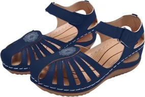 Sandals Women Dressy Summer Closed Toe Wedge Platform Sandals Comfortable Orthopedic Vintage Hollow Out Gladiator Sandal Ankle Strap Beach Walking Shoes Indoor Outdoor for Summer