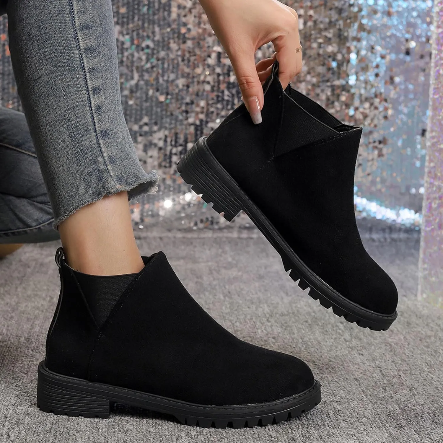 Sinzelimin Women's Ankle Boots, Cowboy Boots for Women Chunky Heel Pointed Toe Pull-On Mid Calf Booties, Womens Hiking Boots