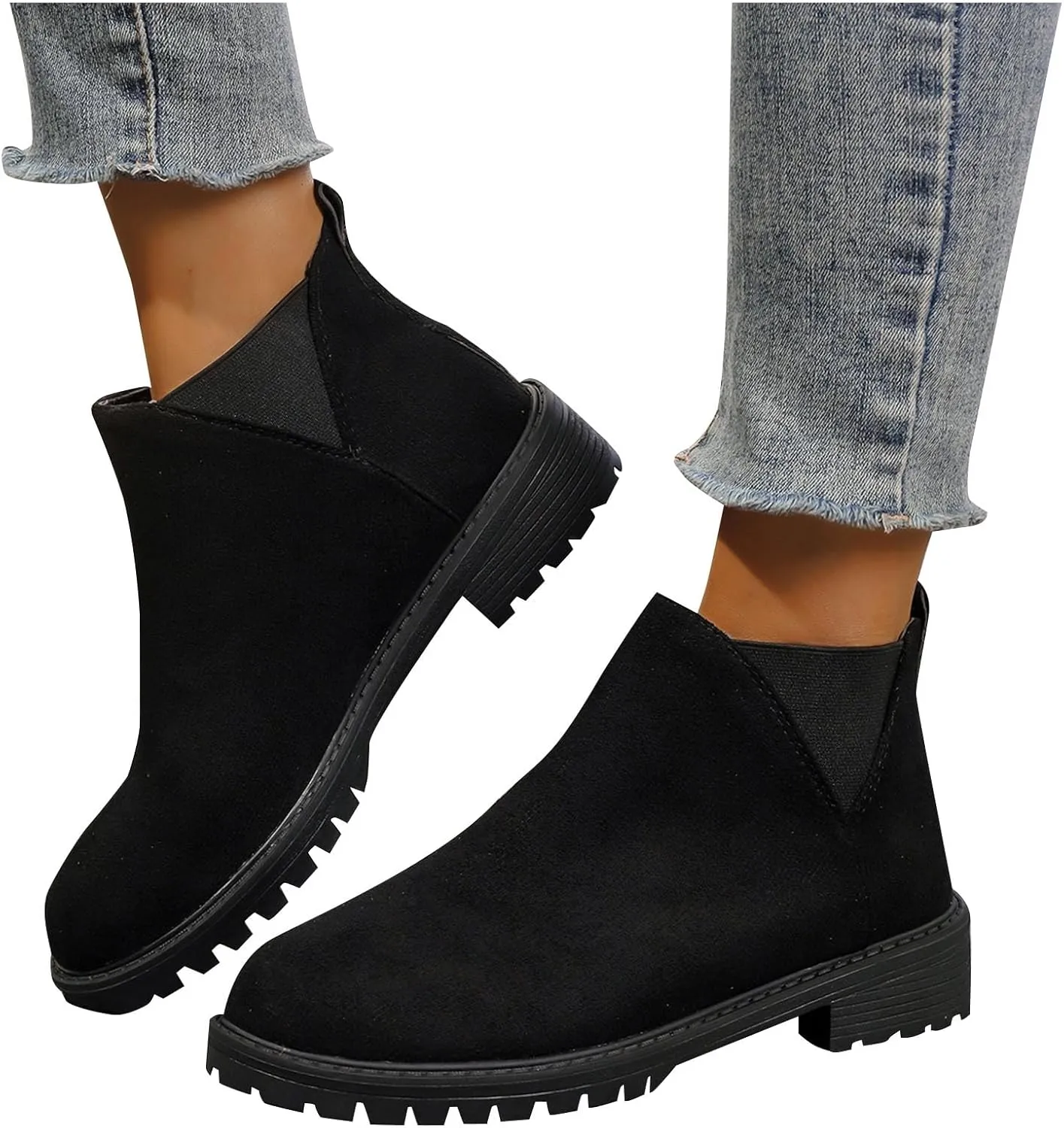 Sinzelimin Women's Ankle Boots, Cowboy Boots for Women Chunky Heel Pointed Toe Pull-On Mid Calf Booties, Womens Hiking Boots