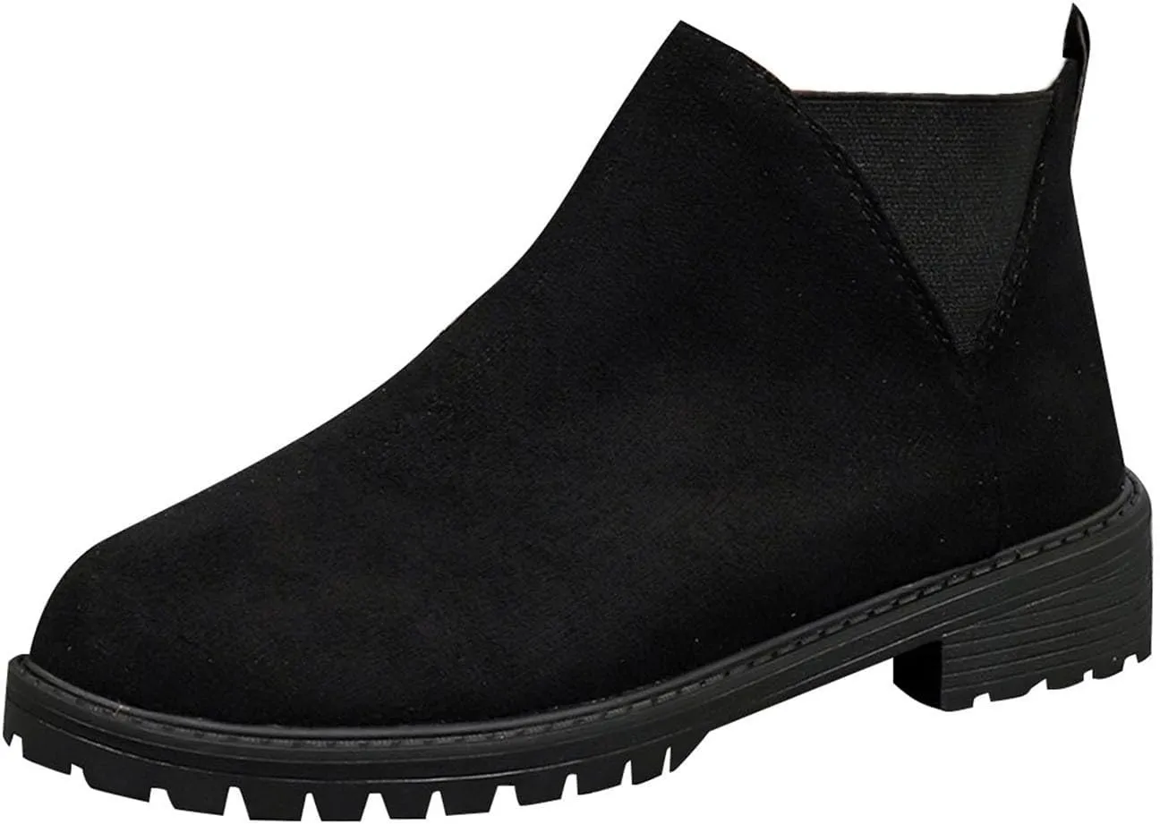 Sinzelimin Women's Ankle Boots, Cowboy Boots for Women Chunky Heel Pointed Toe Pull-On Mid Calf Booties, Womens Hiking Boots