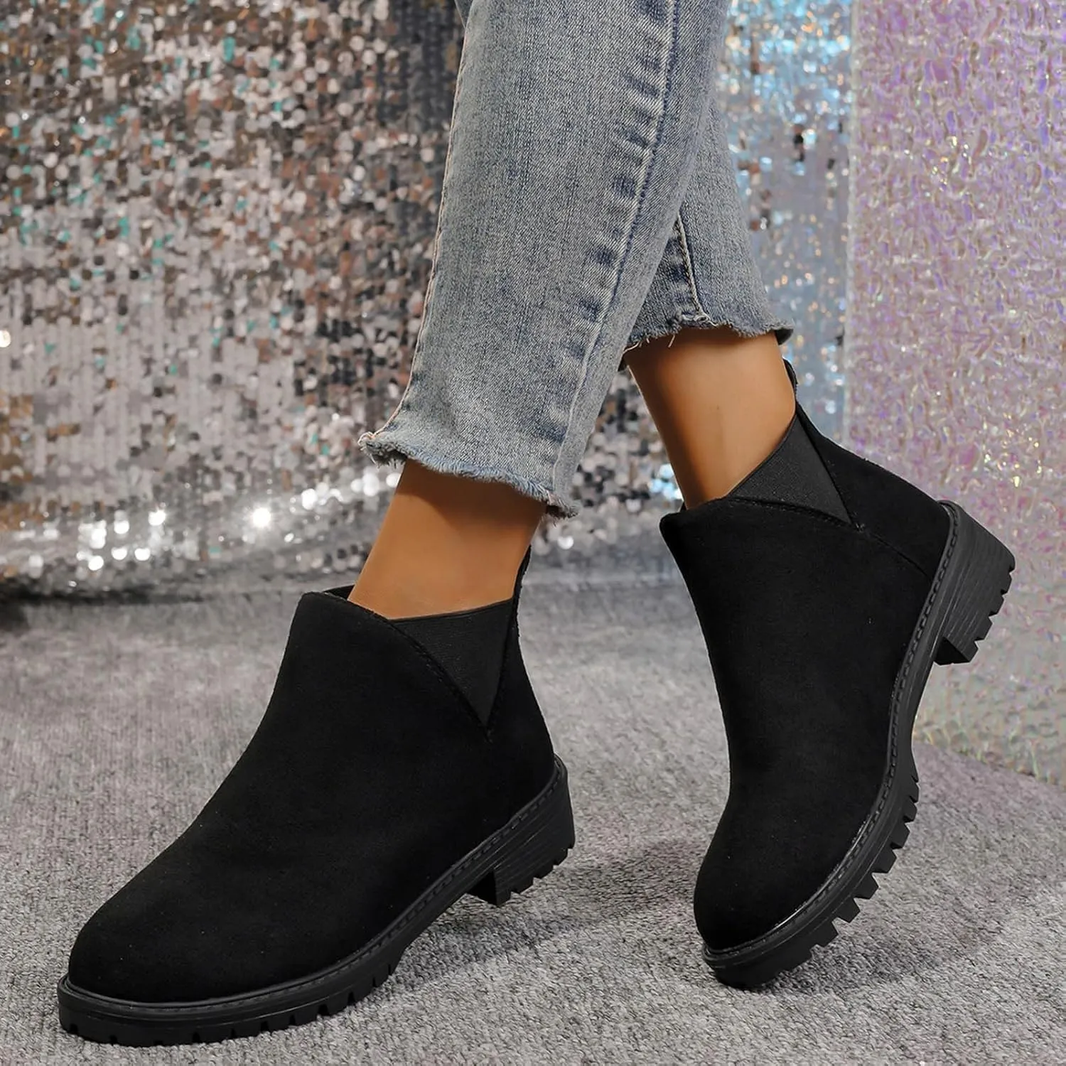 Sinzelimin Women's Ankle Boots, Cowboy Boots for Women Chunky Heel Pointed Toe Pull-On Mid Calf Booties, Womens Hiking Boots