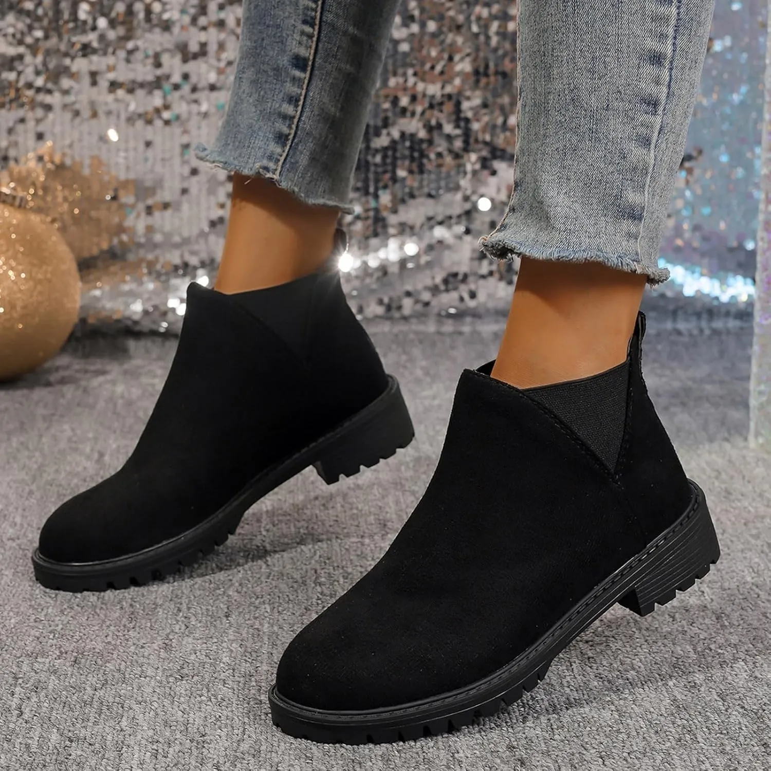 Sinzelimin Women's Ankle Boots, Cowboy Boots for Women Chunky Heel Pointed Toe Pull-On Mid Calf Booties, Womens Hiking Boots