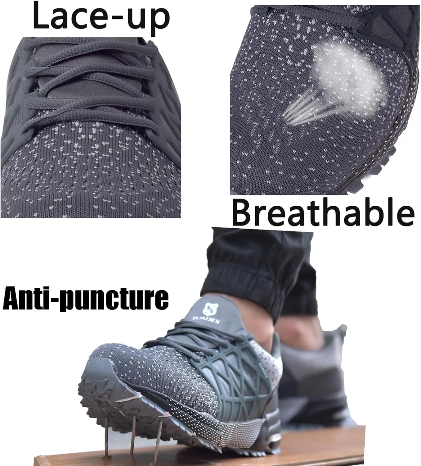 SUADEX Indestructible Steel Toe Shoes Men Women Safety Work Sneakers Comfortable Lightweight