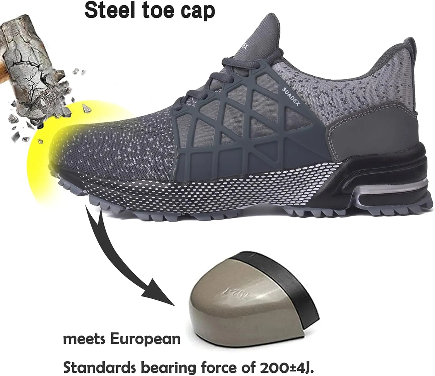 SUADEX Indestructible Steel Toe Shoes Men Women Safety Work Sneakers Comfortable Lightweight