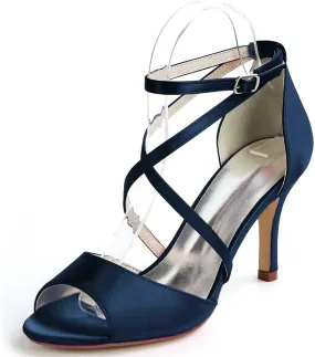 TarfiC Stiletto High Heels for Women, Ankle Strap Kitten Heels Buckle Open Open Toe Shoes Heels