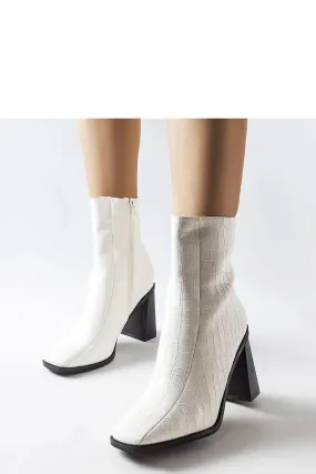 White imitation crocodile leather heel boots
