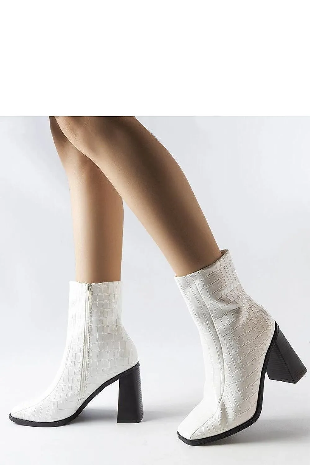 White imitation crocodile leather heel boots