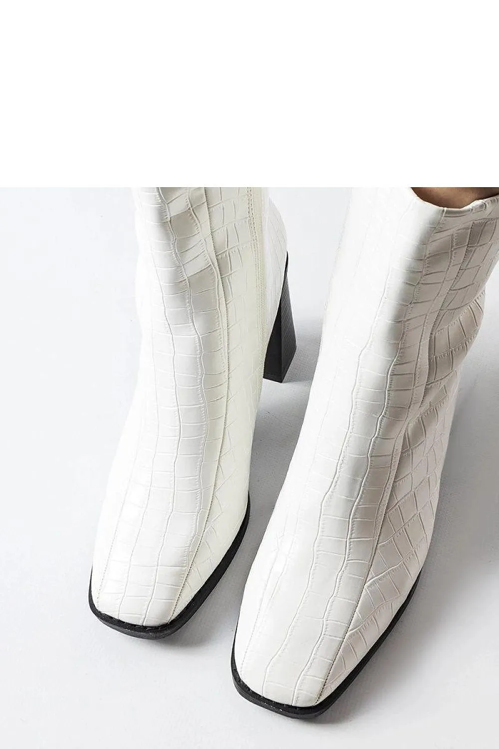White imitation crocodile leather heel boots
