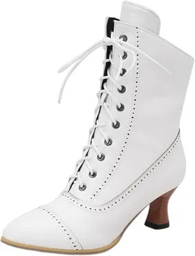 Wide Calf Boots for Women Wide Calf Boots Fashion Vintage Pointed Toe Kitten Heel Lace up Side Zipper PU Mid Boots