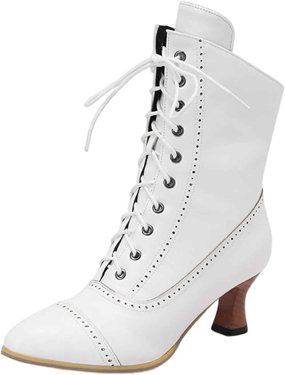 Wide Calf Boots for Women Wide Calf Boots Fashion Vintage Pointed Toe Kitten Heel Lace up Side Zipper PU Mid Boots