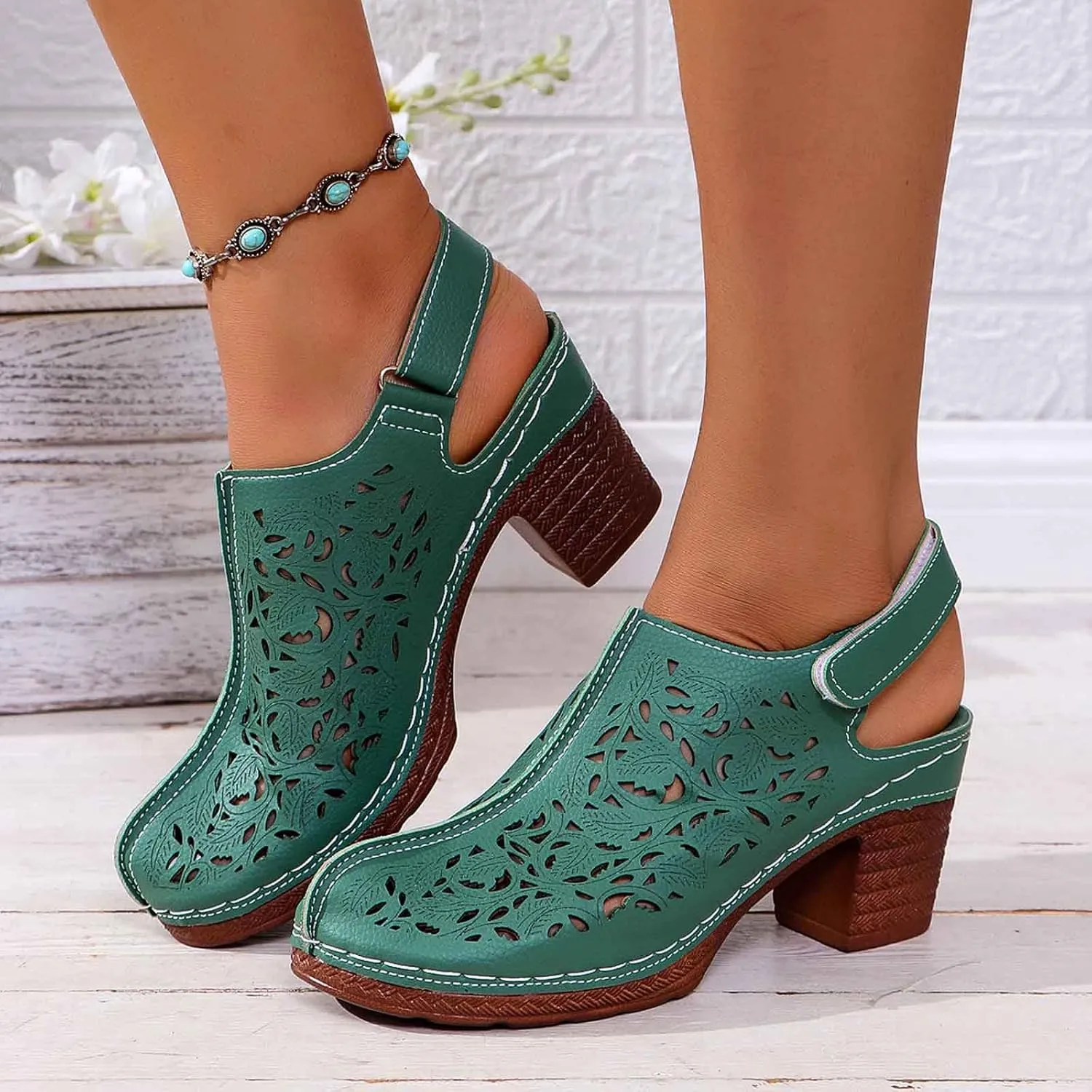 Women's Breathable Slip On Sandals with Arch Support Chunky Heel Comfortable Casual Wedge Shoes for Outdoor Beach Walking