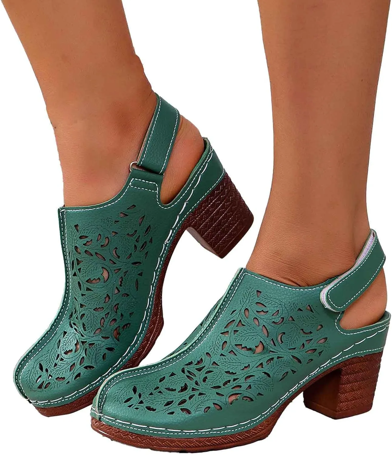 Women's Breathable Slip On Sandals with Arch Support Chunky Heel Comfortable Casual Wedge Shoes for Outdoor Beach Walking