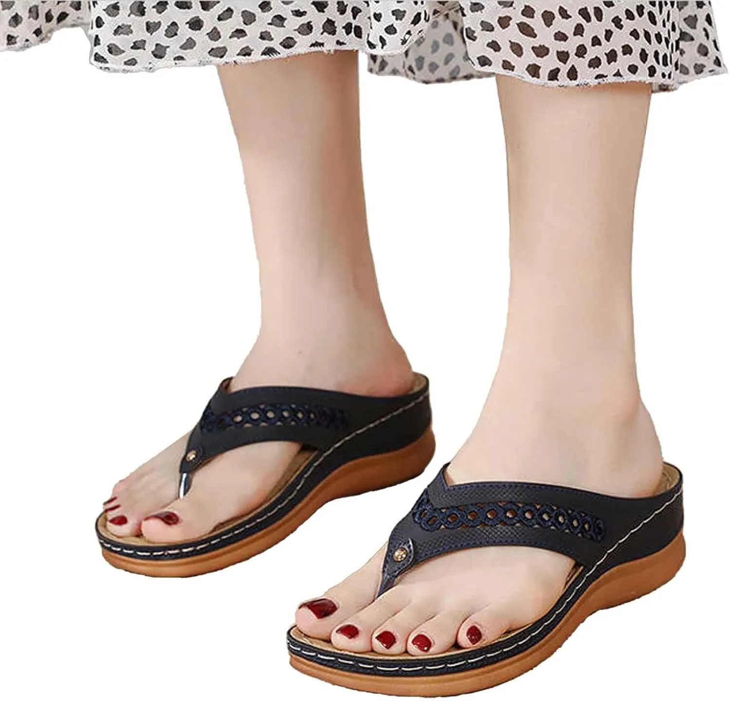 Women's Breathable Slip On Thong Sandals Comfortable Wedge Heel Flip Flops Lightweight For Daily Wear Spring