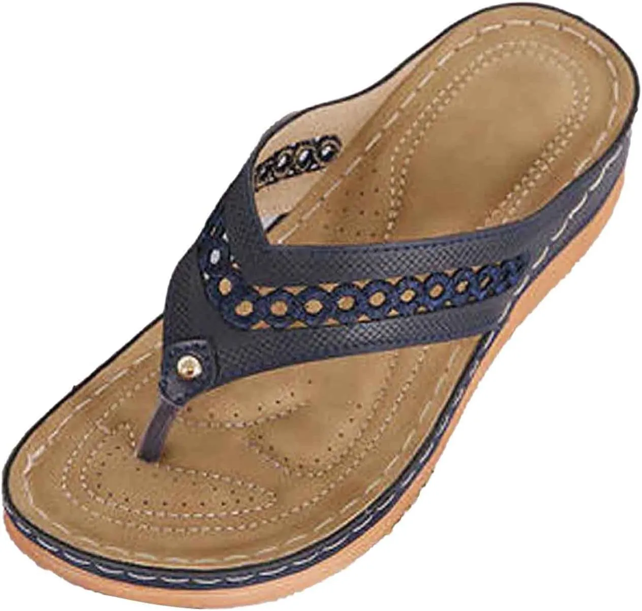 Women's Breathable Slip On Thong Sandals Comfortable Wedge Heel Flip Flops Lightweight For Daily Wear Spring