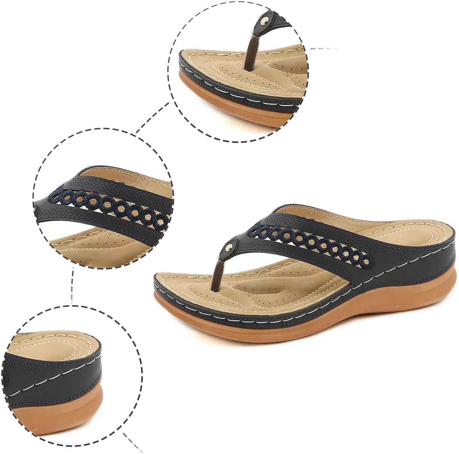 Women's Breathable Slip On Thong Sandals Comfortable Wedge Heel Flip Flops Lightweight For Daily Wear Spring
