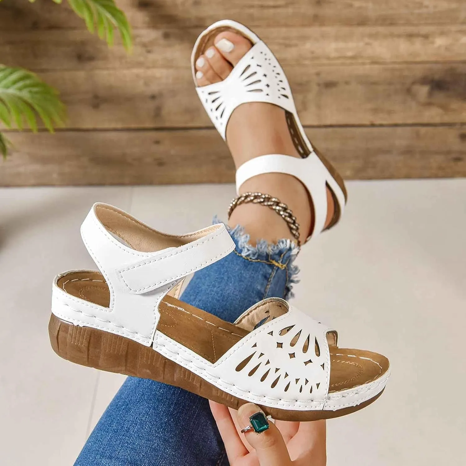 Womens Platform Clogs Closed Toe Wedge Slip On Walking Sandals Hollow Out Comfortable Wide Summer Ladies Sandals