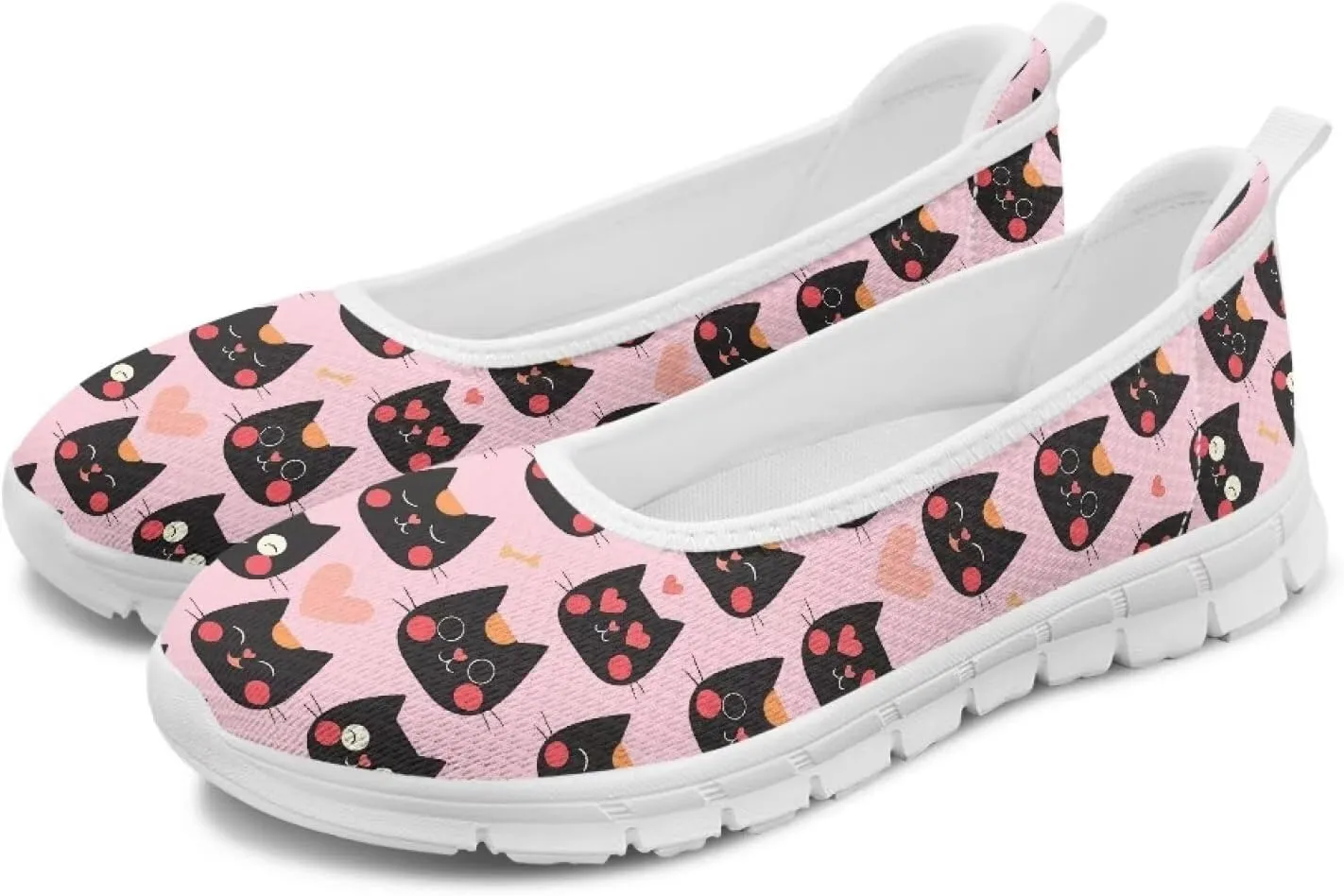 Women's Slip on Loafer Shoes Mesh Casual Ballet Flat Walking Sneakers Knit Round Toe Casual Shoes White Sole