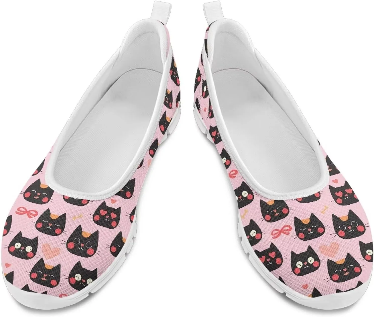 Women's Slip on Loafer Shoes Mesh Casual Ballet Flat Walking Sneakers Knit Round Toe Casual Shoes White Sole
