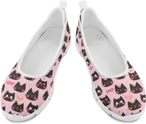 Women's Slip on Loafer Shoes Mesh Casual Ballet Flat Walking Sneakers Knit Round Toe Casual Shoes White Sole