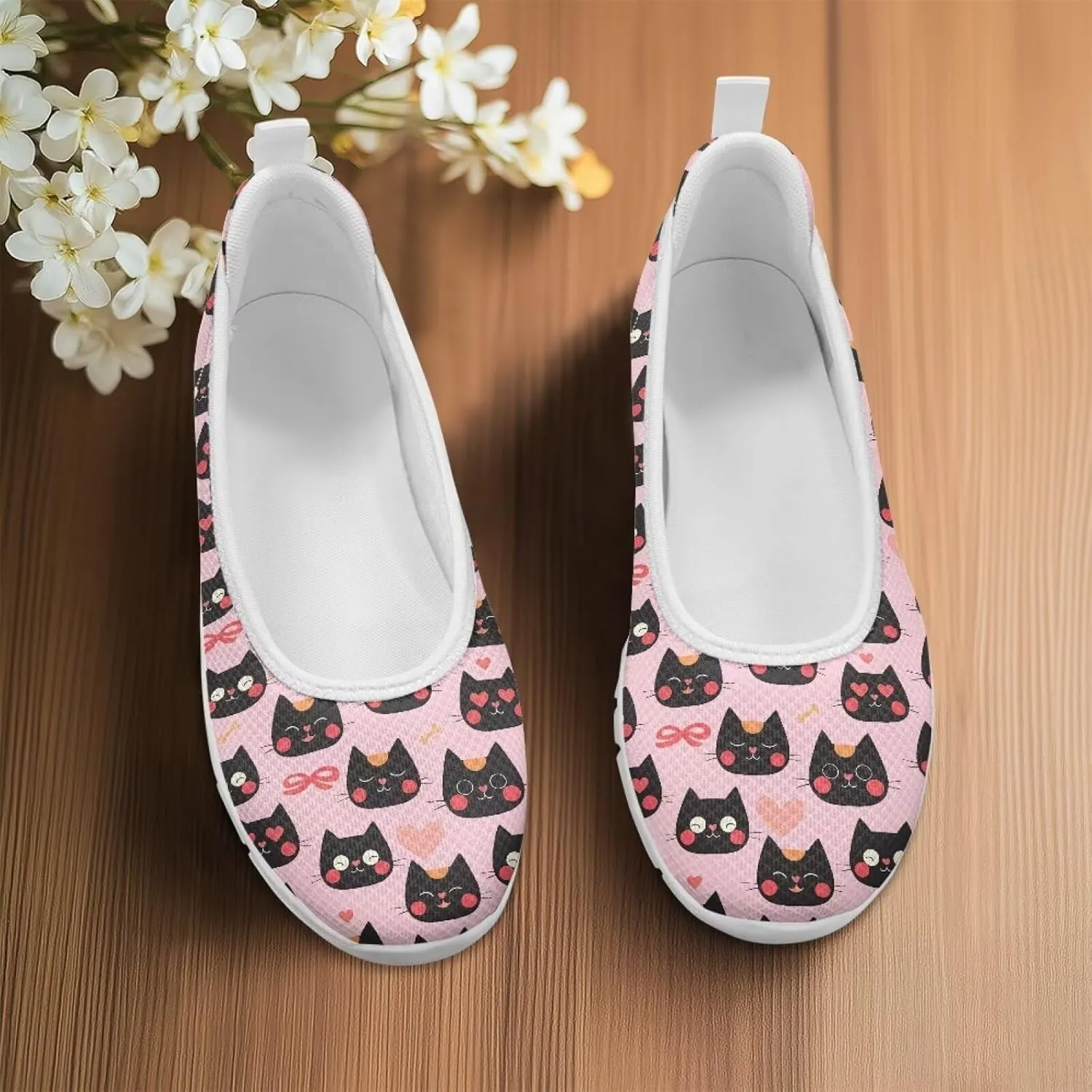 Women's Slip on Loafer Shoes Mesh Casual Ballet Flat Walking Sneakers Knit Round Toe Casual Shoes White Sole