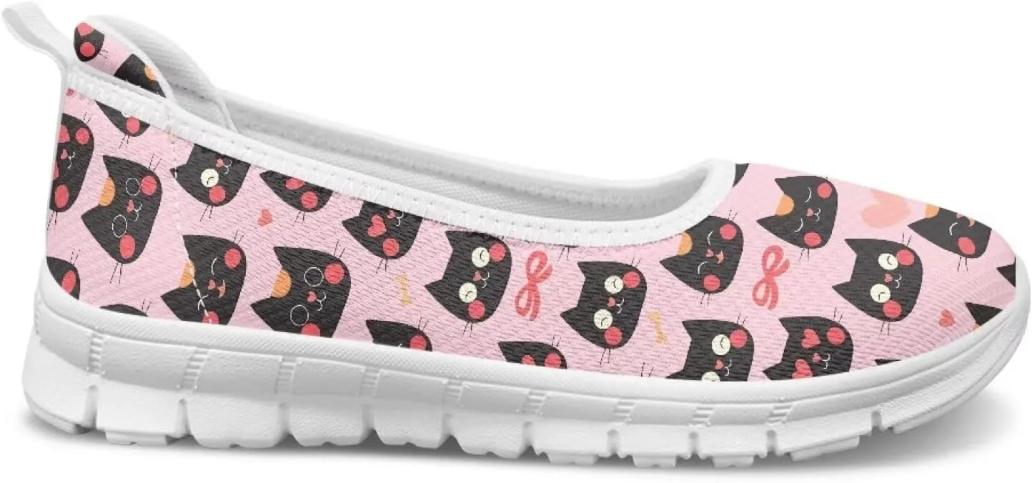Women's Slip on Loafer Shoes Mesh Casual Ballet Flat Walking Sneakers Knit Round Toe Casual Shoes White Sole
