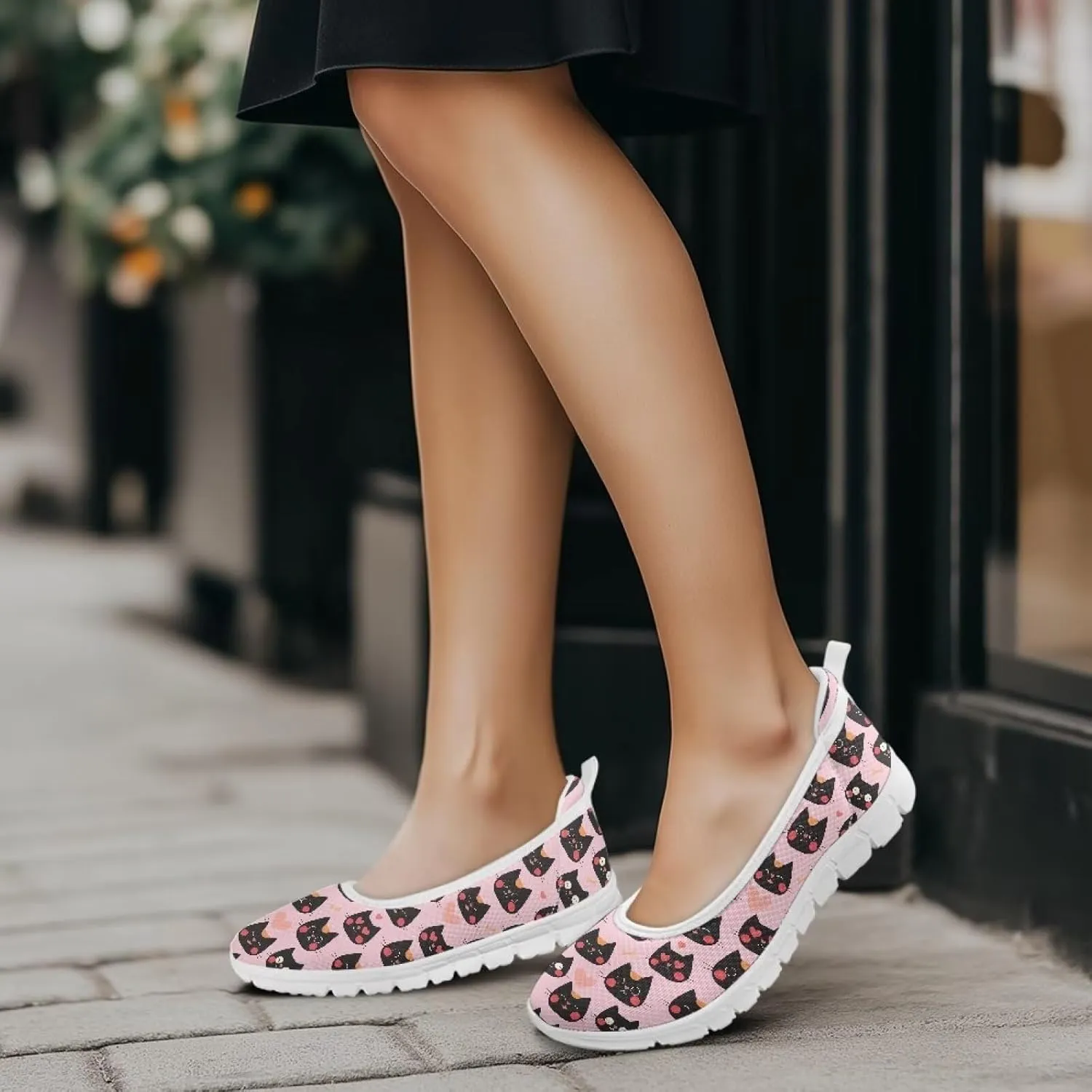 Women's Slip on Loafer Shoes Mesh Casual Ballet Flat Walking Sneakers Knit Round Toe Casual Shoes White Sole